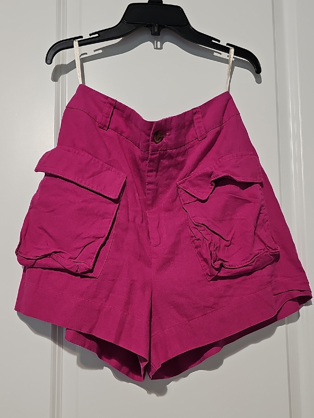 High-Waist Fuchsia Cargo Shorts